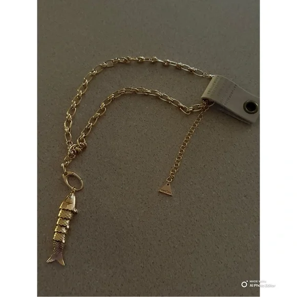 Anthropologie Jewelry Nwt Serafina Gold Fish Pendant Chain